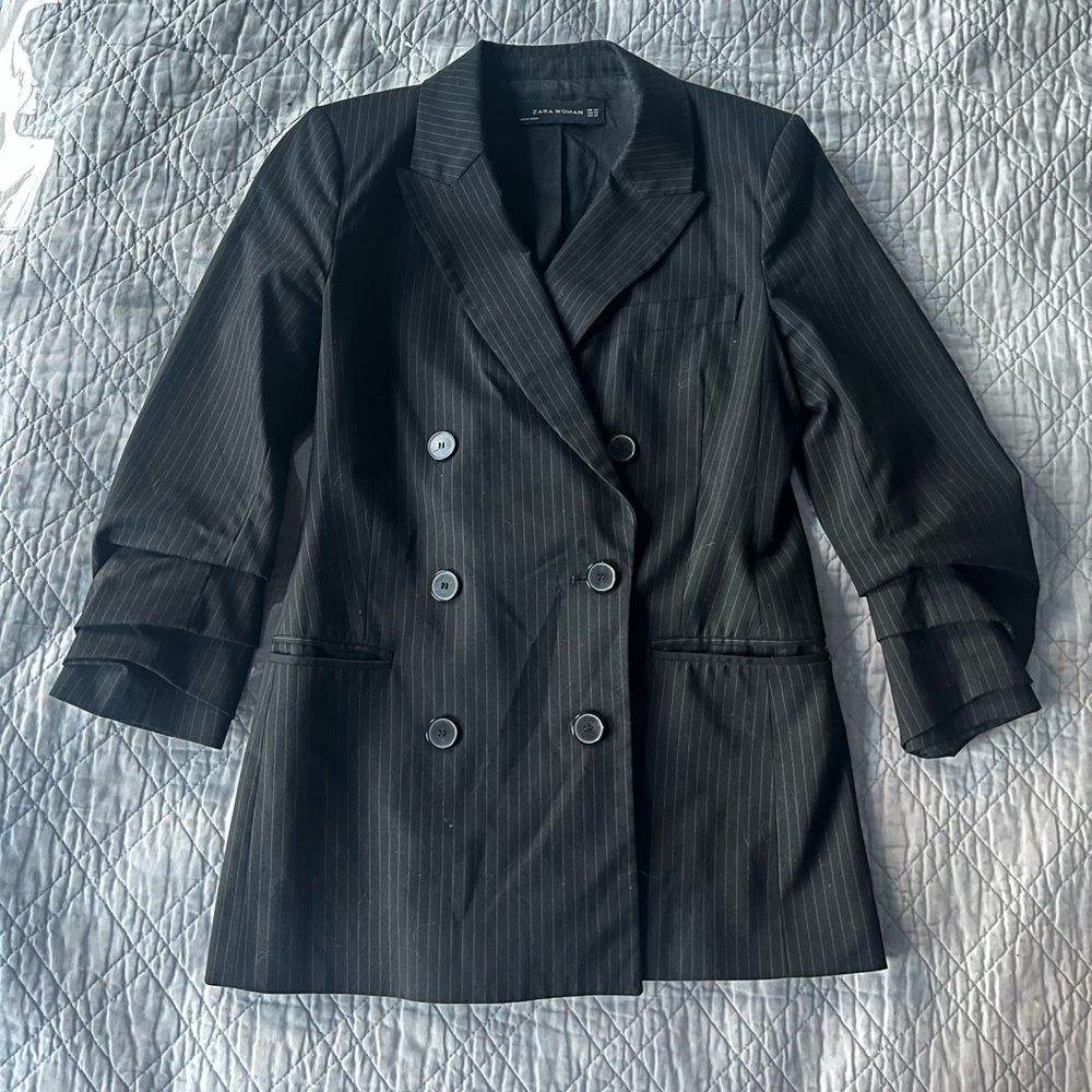 Double breasted pinstripe blazer jacket